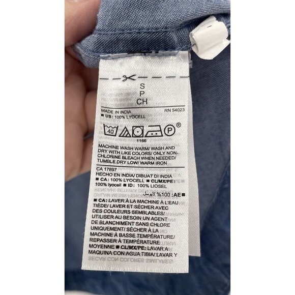 Old Navy 100% Chambray Shirt Button Front Blue Long Sleeve Dress S, Flaw - Picture 9 of 13